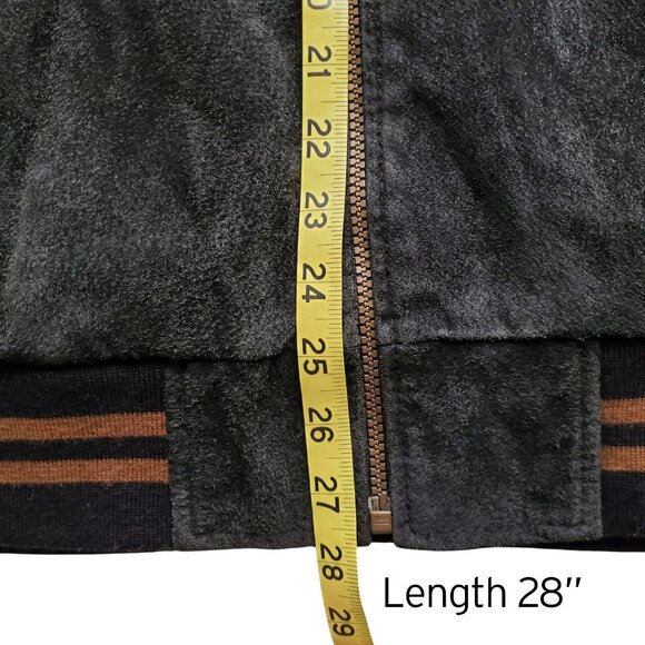 Route 66 Vintage Y2K 90s Suede Genuine Leather Varsity Bomber Jacket Black Tan L - Picture 14 of 16